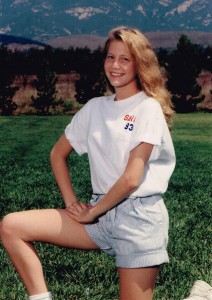 Sarah in dance team photo (approximately age 16)